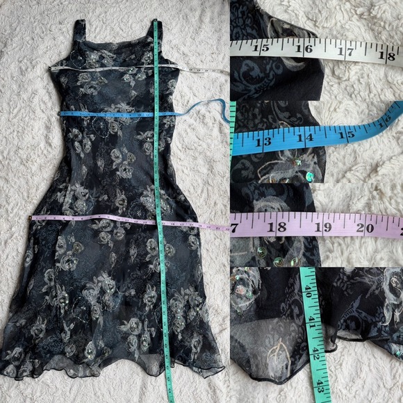 Vintage Y2K fairy Floral print beaded sequin slip‎ dress midi Jonathan Martin M - Picture 5 of 14